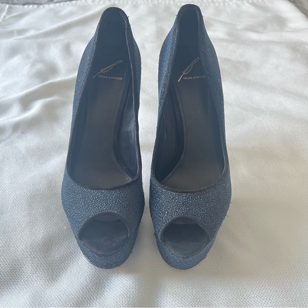 B Brian Atwood Peep-Toe Party Heels Blue/black Size 7.5